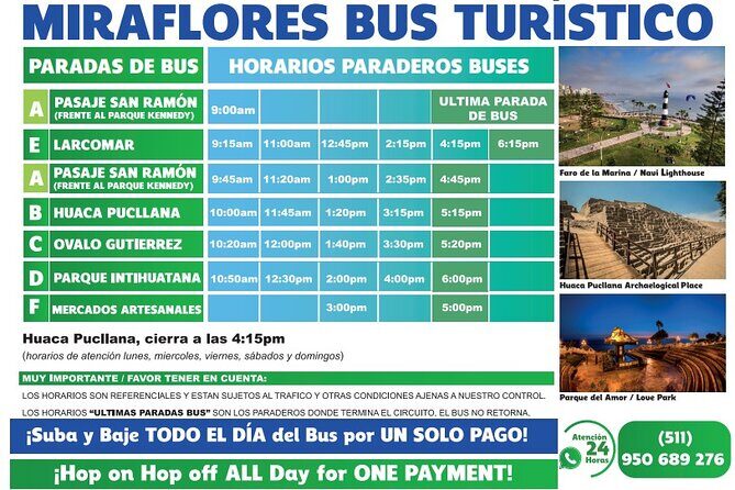 Bus Hop on - Hop off in Miraflores - Your route in order: what each stop is for