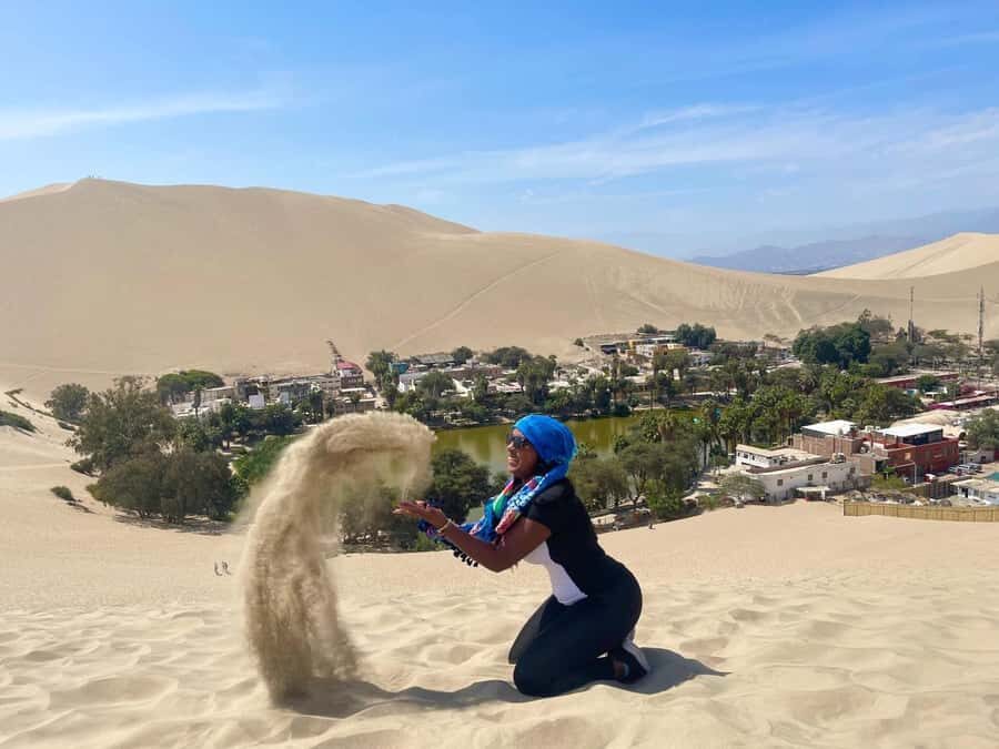 From Lima: Sunset in Huacachina Oasis & vinneyard with lunch - Hotel pickup (Miraflores, San Isidro, Barranco) and the 4.5-hour bus reality