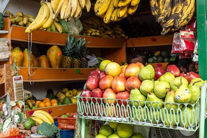 Lima Vegan Peruvian Food Tour - Stop 1 at Exquisito Perú: vegetables, corn varieties, tubercles, and fruit